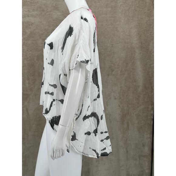 Sucesos‎ Top Womens Small Medium White Splatter Hand Painted Artsy Sheer Beach - Picture 4 of 9